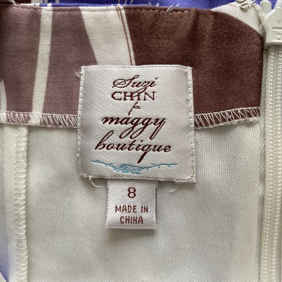 Suzi Chin for Maggy Boutique Low Scoop Neck Pleated Ruched Marble Dress Size 8 - Picture 6 of 7